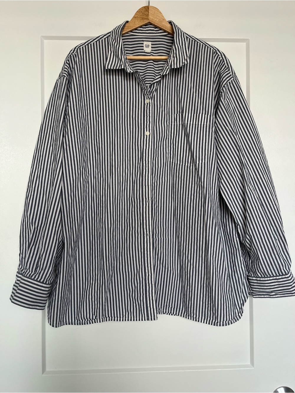 Gap Easy Shirt XXL Oversized Blue White Stripe Cotton Button Down Coastal Preppy